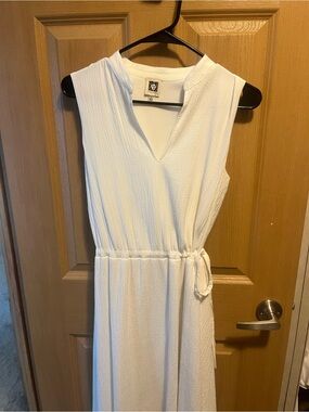 Anne Klein White Strapless-Look Midi Dress with Tie Waist